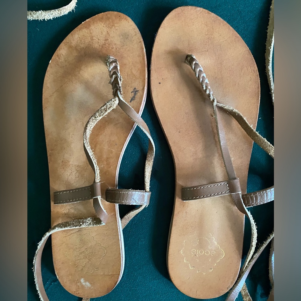 Women's Ecote Strappy leather Sandals - one Black pair/one Tan pair. Two for $18 - Picture 5 of 8